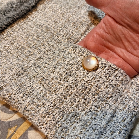 Elie Tahari Metallic Tweed Open Front Two Pocket Blazer, Size 8 - Picture 11 of 13